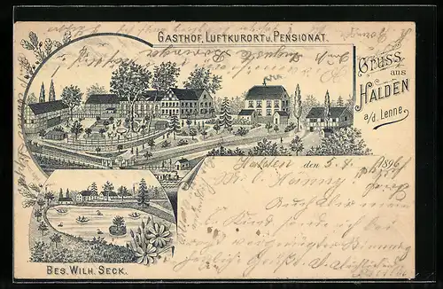 Lithographie Halden a. d. Lenne, Gasthof, Luftkurort und Pensionat, Bes. Wilh. Seck