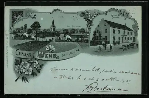 Mondschein-Lithographie Wehr /Bez. Aachen, Gasthof Smeets, Gut Aldenhoven