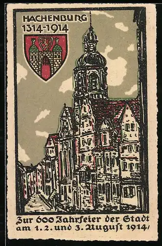 Steindruck-AK Hachenburg, Festpostkarte 600-Jahrfeier der Stadt 1914