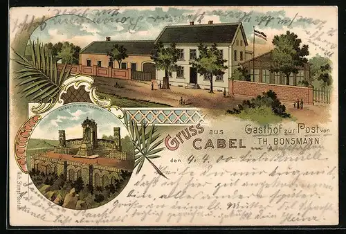 Lithographie Cabel, Gasthof zur Post, Kaiser Wilhelm-Denkmal