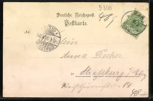 Lithographie Cabel, Gasthof zur Post, Kaiser Wilhelm-Denkmal