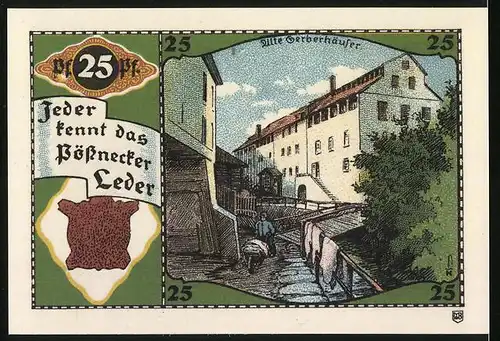 Notgeld Pössneck, 25 Pfennig, Alte Gerberhäuser, Stadtwappen