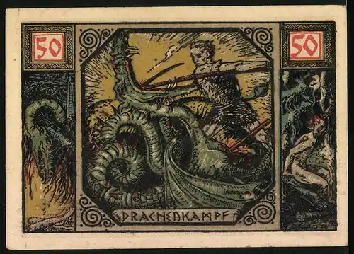 Notgeld Xanten 1921, 50 Pfennig, Blick zum Dom, Sanct Victor u. Sanct Helen mit Wappen