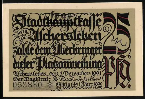 Notgeld Aschersleben 1921, 25 Pfennig, Das Krankenhaus