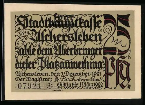 Notgeld Aschersleben 1921, 25 Pfennig, Aufgang zum Postberg