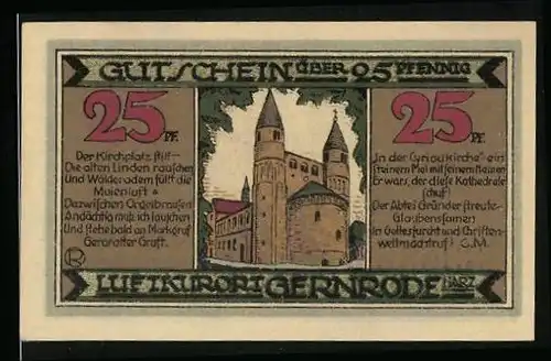 Notgeld Gernrode im Harz 1921, 25 Pfennig, Kirchplatz mit Cyriadkirche