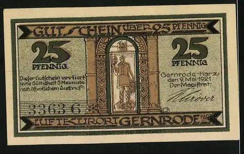 Notgeld Gernrode im Harz 1921, 25 Pfennig, Kirchplatz mit Cyriadkirche