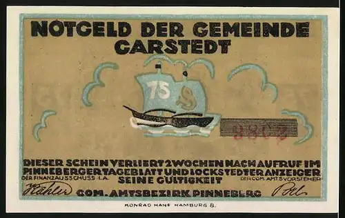 Notgeld Garstedt, 75 Pfennig, Gorch Fock, Katt un Hund