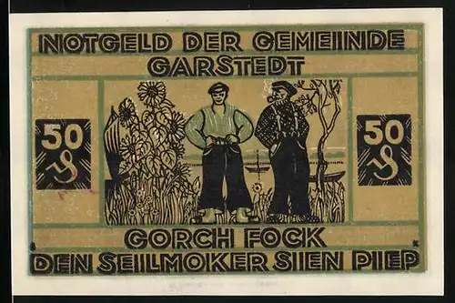 Notgeld Garstedt, 50 Pfennig, Gorch Fock, Den Seilmoker sien Piep