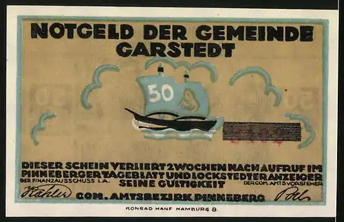 Notgeld Garstedt, 50 Pfennig, Gorch Fock, Den Seilmoker sien Piep