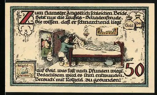 Notgeld Gatersleben 1921, 50 Pfennig, Max und Moritz schleichen zum Hamster