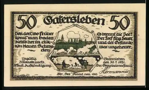 Notgeld Gatersleben 1921, 50 Pfennig, Max und Moritz, Vollbauch hat eine Autopanne