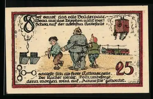 Notgeld Gatersleben 1921, 25 Pfennig, Max und Moritz werden abgeführt