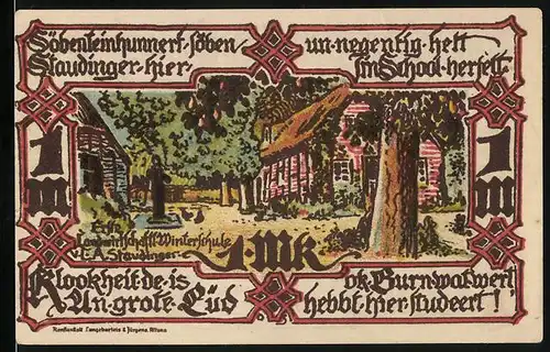 Notgeld Gross-Flottbek 1921, 1 Mark, Erste Landwirtschaftliche Winterschule