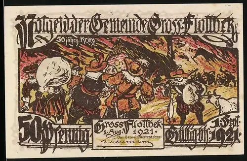 Notgeld Gross-Flottbek 1921, 50 Pfennig, 30 jähriger Krieg