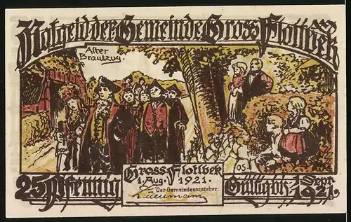 Notgeld Gross-Flottbek 1921, 25 Pfennig, Ortspartie mit Kirche