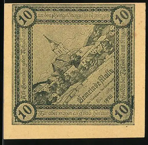 Notgeld Molln 1920, 10 Heller, Ortspartie mit Kirche
