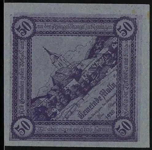 Notgeld Molln 1920, 50 Heller, Ortspartie mit Kirche