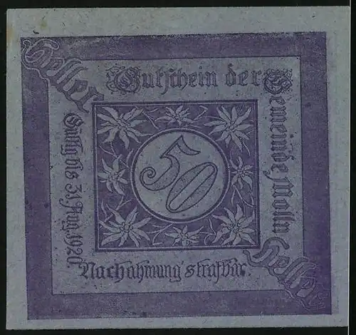 Notgeld Molln 1920, 50 Heller, Ortspartie mit Kirche