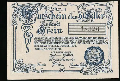 Notgeld Buchkirchen 1920, 50 Heller, Teilansicht mit Kirche, Wappen