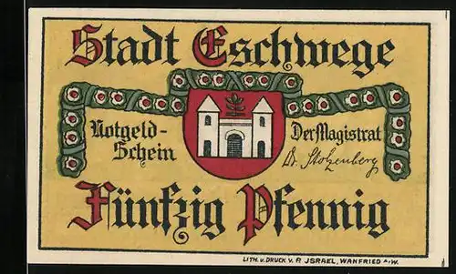 Notgeld Eschwege, 50 Pfennig, Stadtwappen