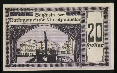 Notgeld Aurolzmünster 1920, 20 Heller, Graf Arco