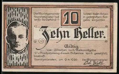 Notgeld Aurolzmünster 1920, 10 Heller, Graf Arco