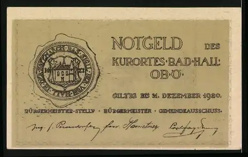 Notgeld Bad Hall /Ob.-Ö. 1920, 10 Heller, Tassiloquelle