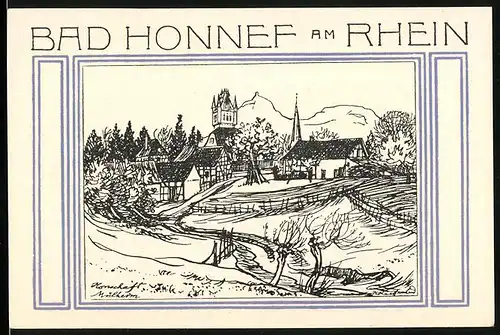 Notgeld Bad Honnef am Rhein 1921, 50 Pfennig, Ortspartie mit Kirche