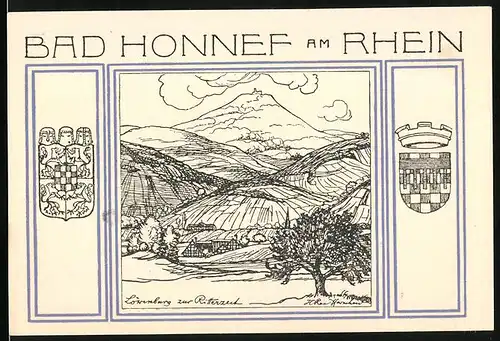 Notgeld Bad Honnef am Rhein 1921, 99 Pfennig, Löwenburg zur Ritterzeit, Stadtwappen