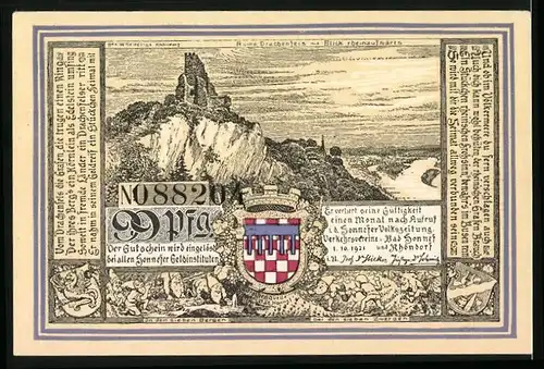 Notgeld Bad Honnef am Rhein 1921, 99 Pfennig, Panorama