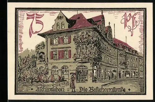 Notgeld Aschersleben 1921, 75 Pfennig, Die Bestehornstrasse