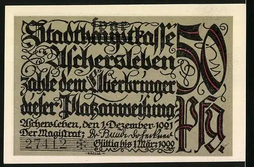 Notgeld Aschersleben 1921, 50 Pfennig, Das Bestehornhaus
