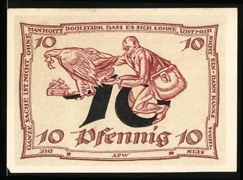 Notgeld Arnstadt 1921, 10 Pfennig, Geld scheissender Adler