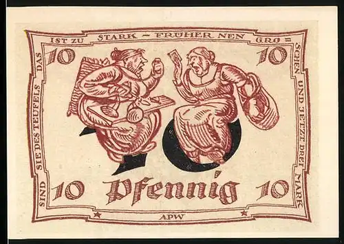 Notgeld Arnstadt 1921, 10 Pfennig, Frau bei Händlerin