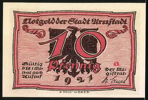 Notgeld Arnstadt 1921, 10 Pfennig, Frau bei Händlerin