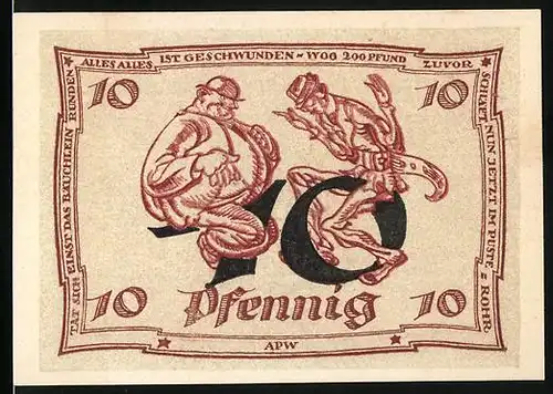 Notgeld Arnstadt 1921, 10 Pfennig, Dicker und dünner Mann