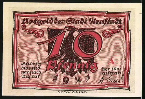 Notgeld Arnstadt 1921, 10 Pfennig, Dicker und dünner Mann