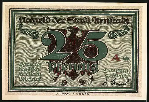 Notgeld Arnstadt 1921, 25 Pfennig, Bachportrait