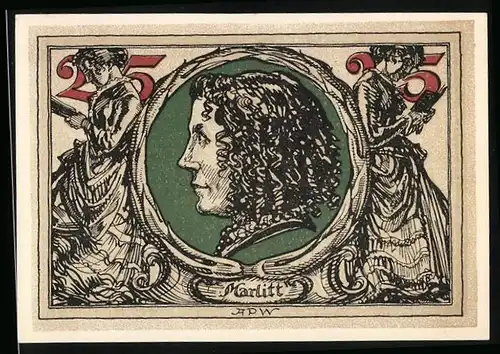 Notgeld Arnstadt 1921, 25 Pfennig, Portrait von Marlitt