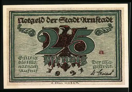 Notgeld Arnstadt 1921, 25 Pfennig, Portrait von Marlitt