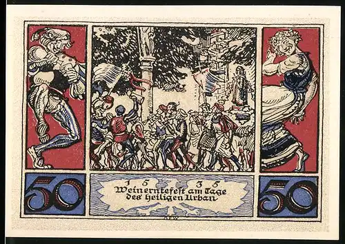 Notgeld Arnstadt 1921, 50 Pfennig, Weinerntefest am Tage des heiligen Urban 1535