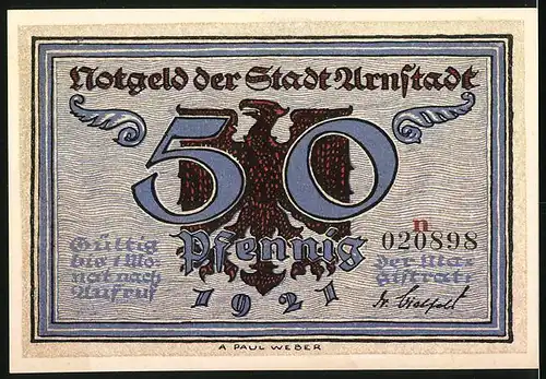 Notgeld Arnstadt 1921, 50 Pfennig, Weinerntefest am Tage des heiligen Urban 1535