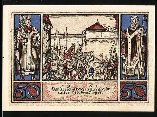 Notgeld Arnstadt 1921, 50 Pfennig, Der Reichstag unter Otto dem Grossen 954