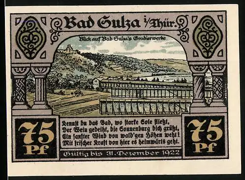 Notgeld Bad Sulza i. Thür. 1921, 75 Pfennig, Blick auf die Gradierwerke