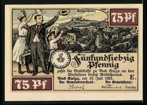 Notgeld Bad Sulza i. Thür. 1921, 75 Pfennig, Blick auf die Gradierwerke