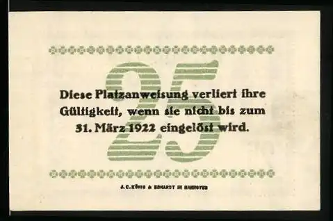 Notgeld Swinemünde 1920, 25 Pfennig, Platzanweisung