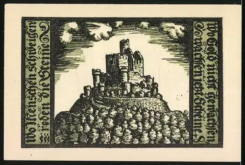 Notgeld Schalkau 1921, 50 Pfennig, Ritter in Rüstung mit Schild, Burg