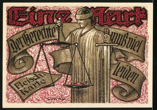 Notgeld Tonndorf-Lohe 1921, 1 Mark, Justizia mit Fleischkarte auf Wage