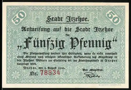 Notgeld Itzehoe 1920, 50 Pfennig, Jäger kaufen auf dem Markt